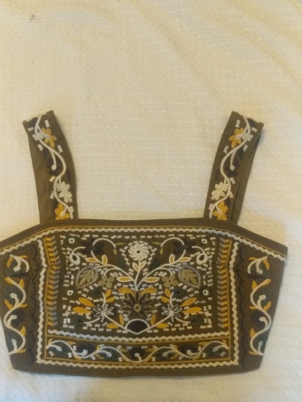 Jacquie The Label Nico Olive Green Embroidered Crop Tank Top Boho Size S